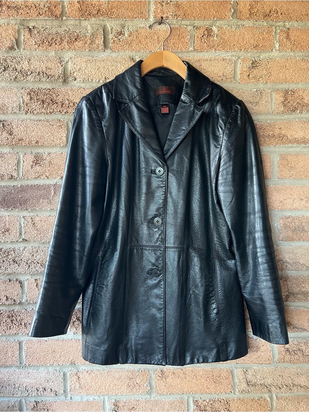 Danier Black Genuine Leather Jacket Small Minimalist Button Front